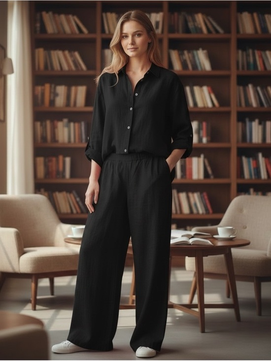 Pants - Women’s Black Wide-Leg Jumpsuit